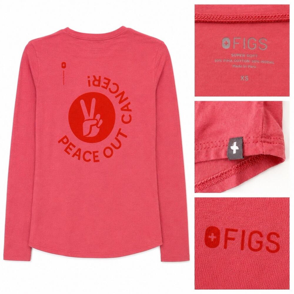 Figs Shirt Womens XS Salta Seamless Long Sleeve Underscrub Top Peace Out Cancer